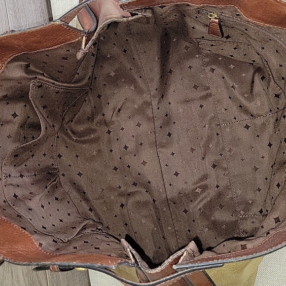 Fossil Reissue Brown Gold Weekender Bag Tote Shoulder Bag - Picture 9 of 15
